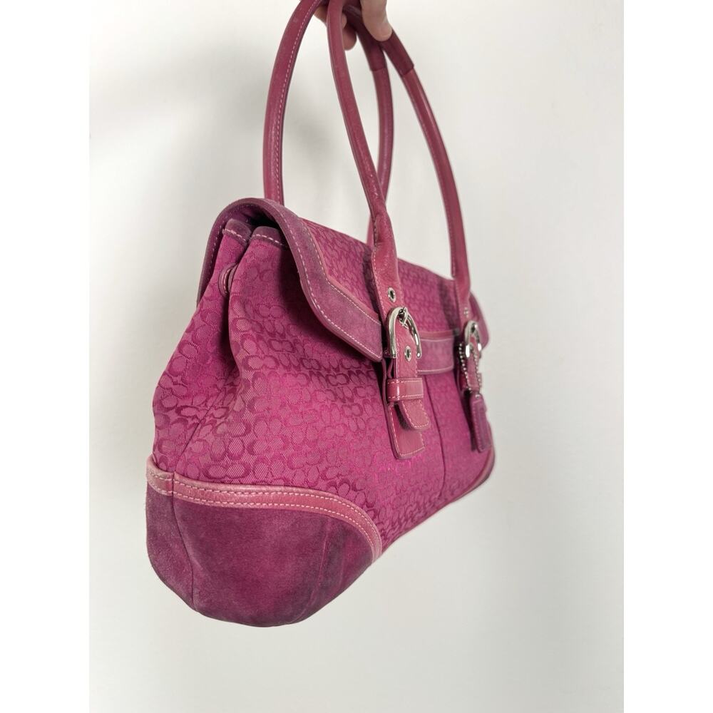 Vintage Coach Soho 7080 Pink Signature Jacquard Suede Flap Satchel Y2K Bag Rare - Picture 2 of 13